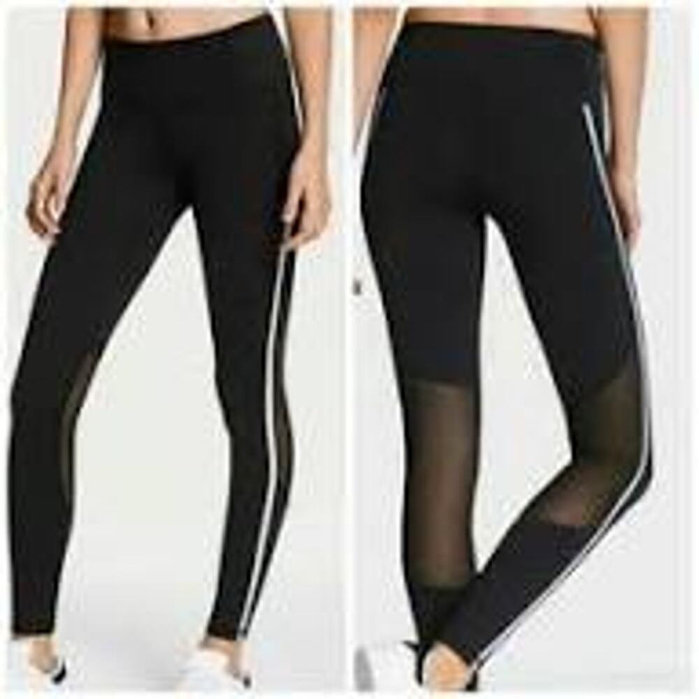 Victoria Secret Pink High Waist Full Length Leggings Black & White Logo Size Lar
